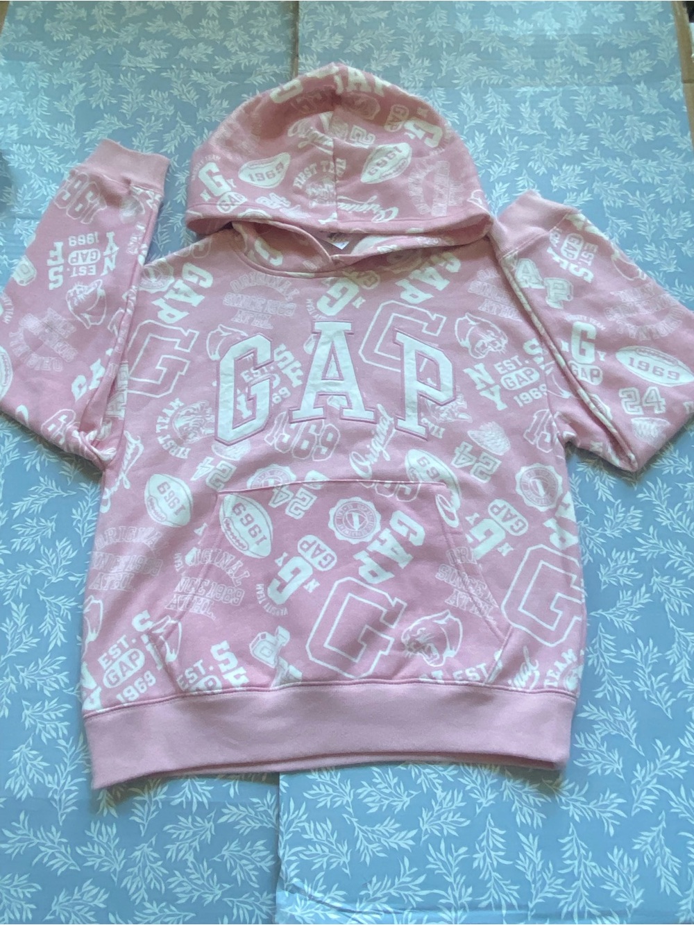 GAP Light Pink Logo Allover Print Hoodie